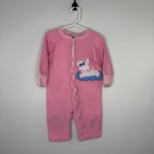 Vintage Mine Alone Baby Pink Bunny Sleeper Full Zip Size Medium 24-29lbs 30-34in